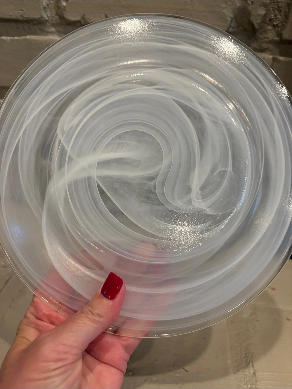 Set of 4 Alabaster White Swirl Glass Salad/Luncheon/Dessert Plates 8.75 inches